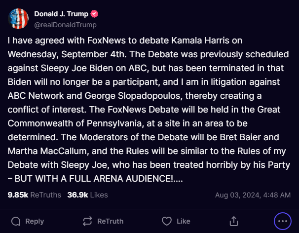 Trumps Post On His Truth Social Page